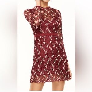 Elegant Talulah Burgundy Lace Dress with Silver stitching